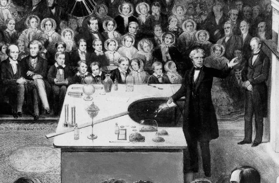 Michael Faraday delivering a Christmas Lecture in 1856.